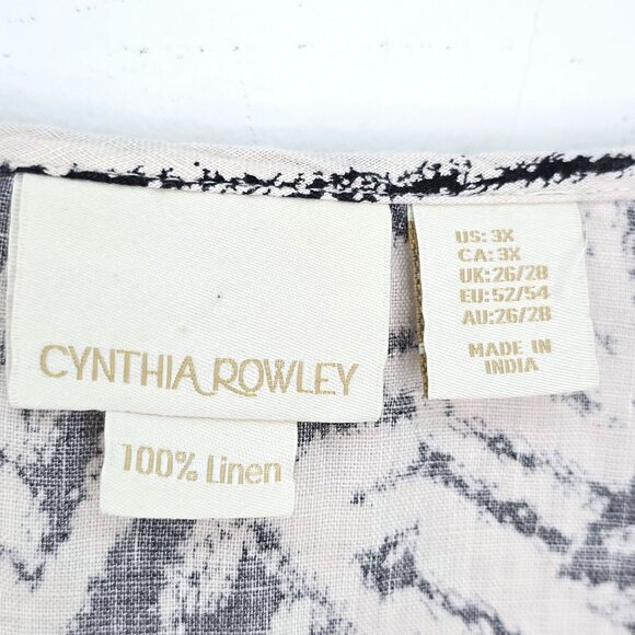 Cynthia Rowley Black Off White Linen Short Sleeve Hi-Low Flowy Top Sz 3X Women - Picture 5 of 5